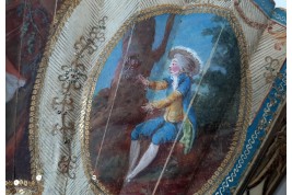 Le théatre de marionnettes et les amoureux, éventail vers 1770-80