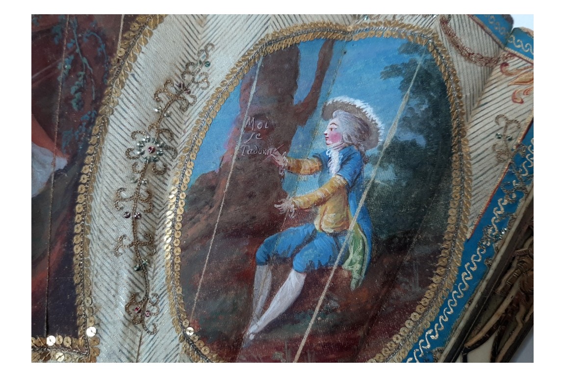 Le théatre de marionnettes et les amoureux, éventail vers 1770-80