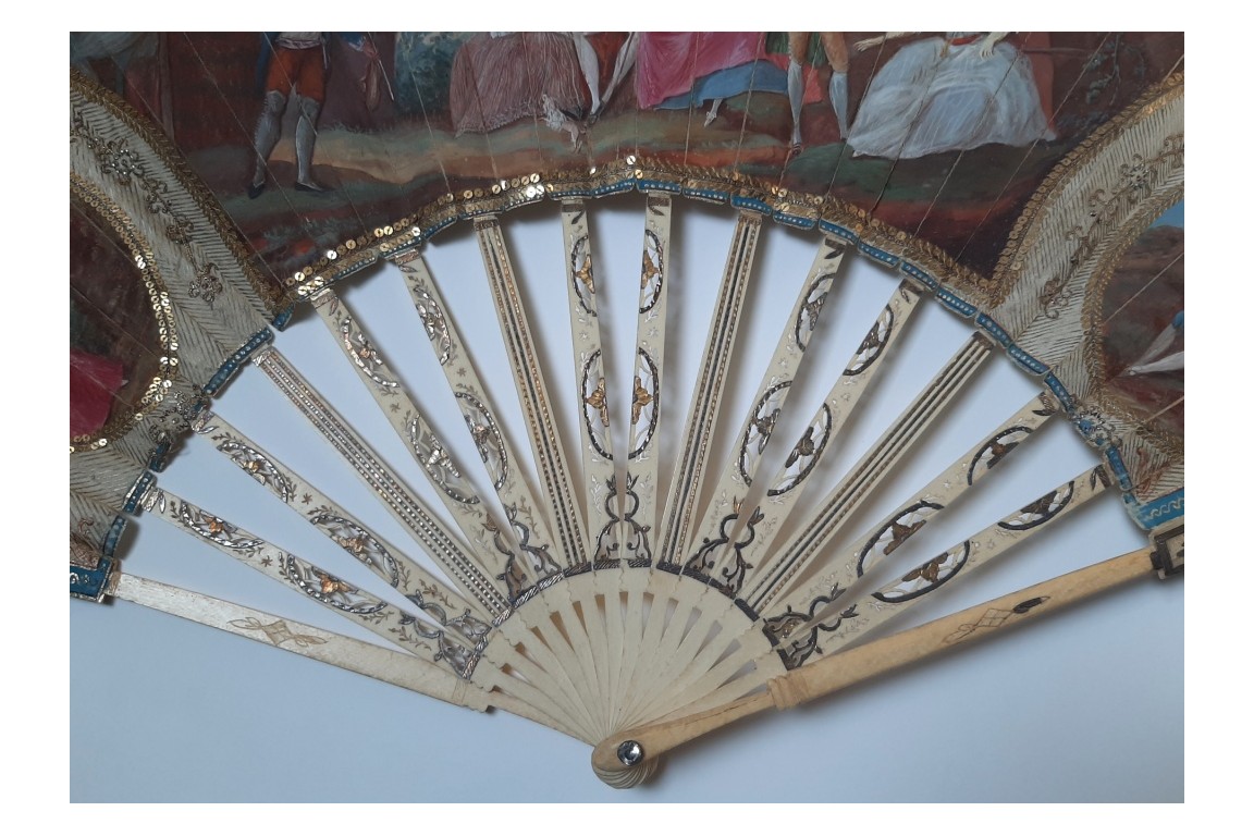 Le théatre de marionnettes et les amoureux, éventail vers 1770-80