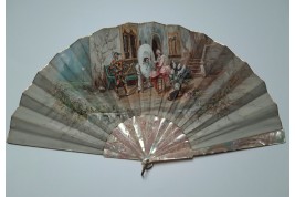 Colombine portraying Harlequin, fan circa 1870-80