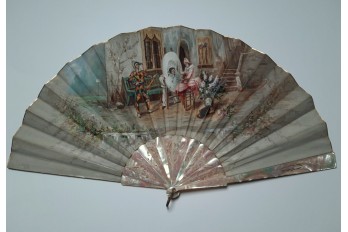 Colombine portraying Harlequin, fan circa 1870-80