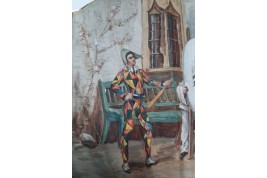 Colombine portraying Harlequin, fan circa 1870-80