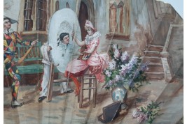 Colombine portraying Harlequin, fan circa 1870-80