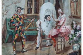 Colombine portraying Harlequin, fan circa 1870-80