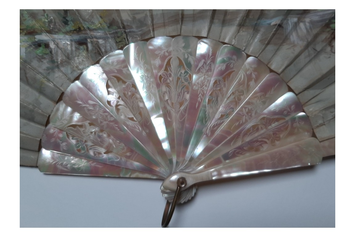 Colombine portraying Harlequin, fan circa 1870-80