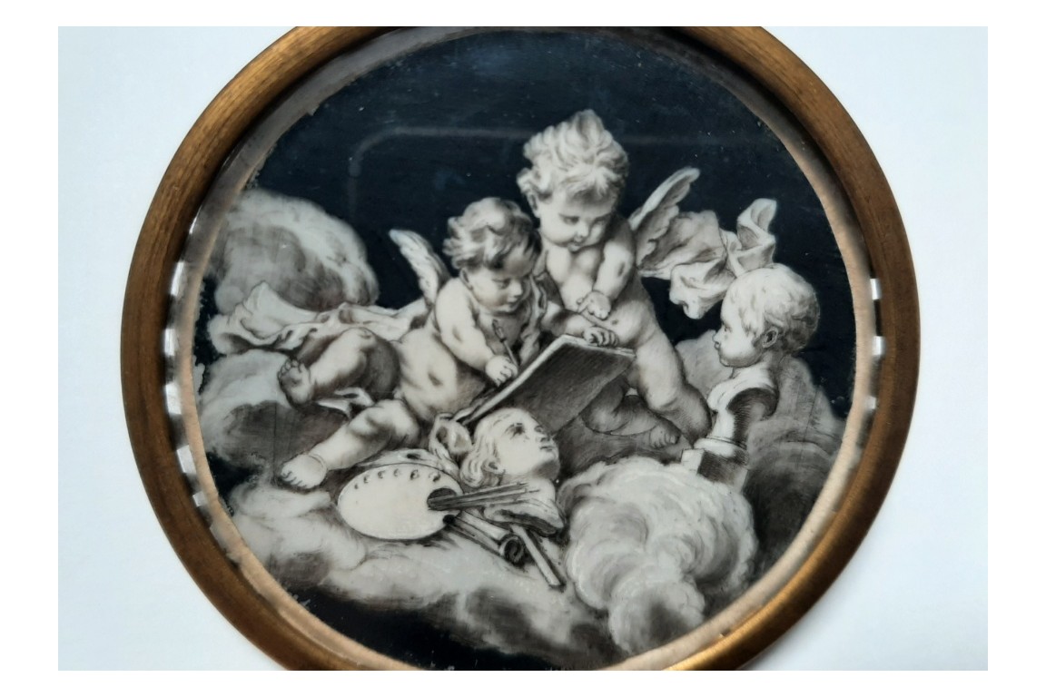 Les putti dessinant, miniature XVIIIème