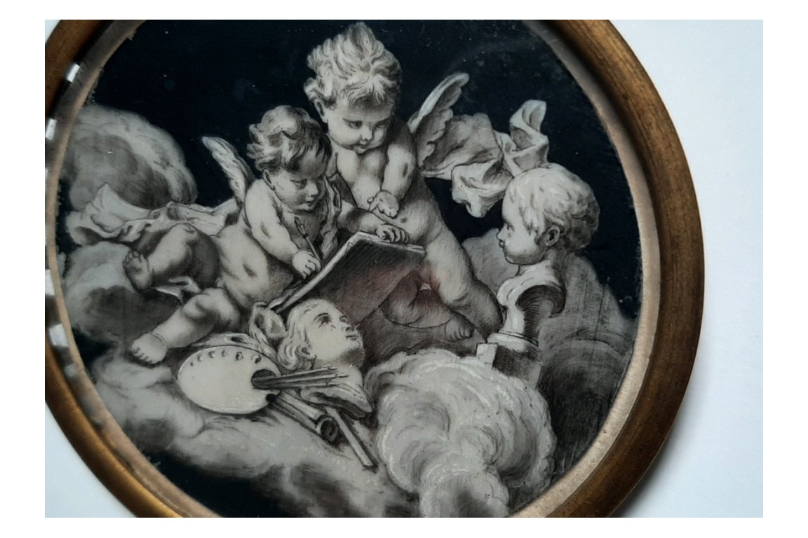 Les putti dessinant, miniature XVIIIème