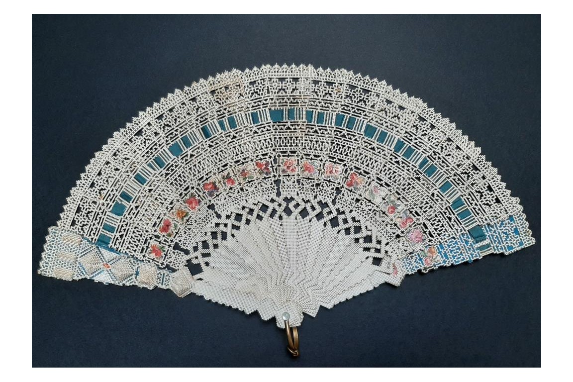 Punched card fan, for left-handed, Spain circa 1860-70