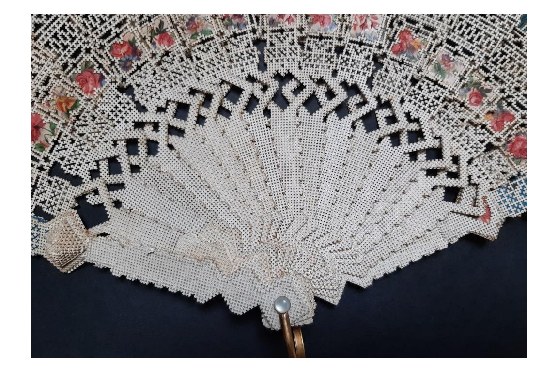 Punched card fan, for left-handed, Spain circa 1860-70