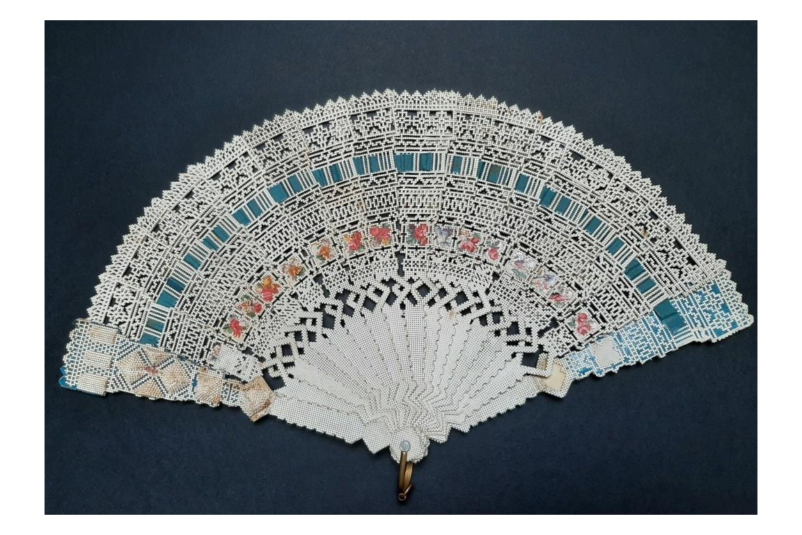 Punched card fan, for left-handed, Spain circa 1860-70