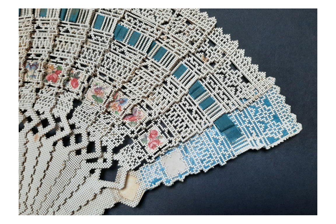 Punched card fan, for left-handed, Spain circa 1860-70