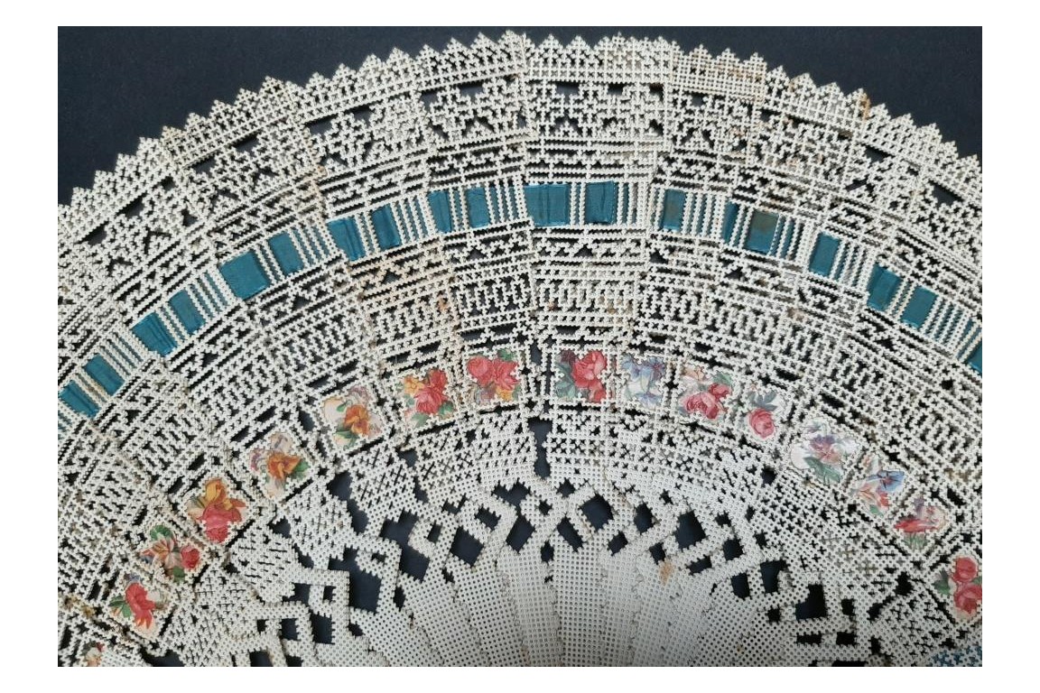 Punched card fan, for left-handed, Spain circa 1860-70