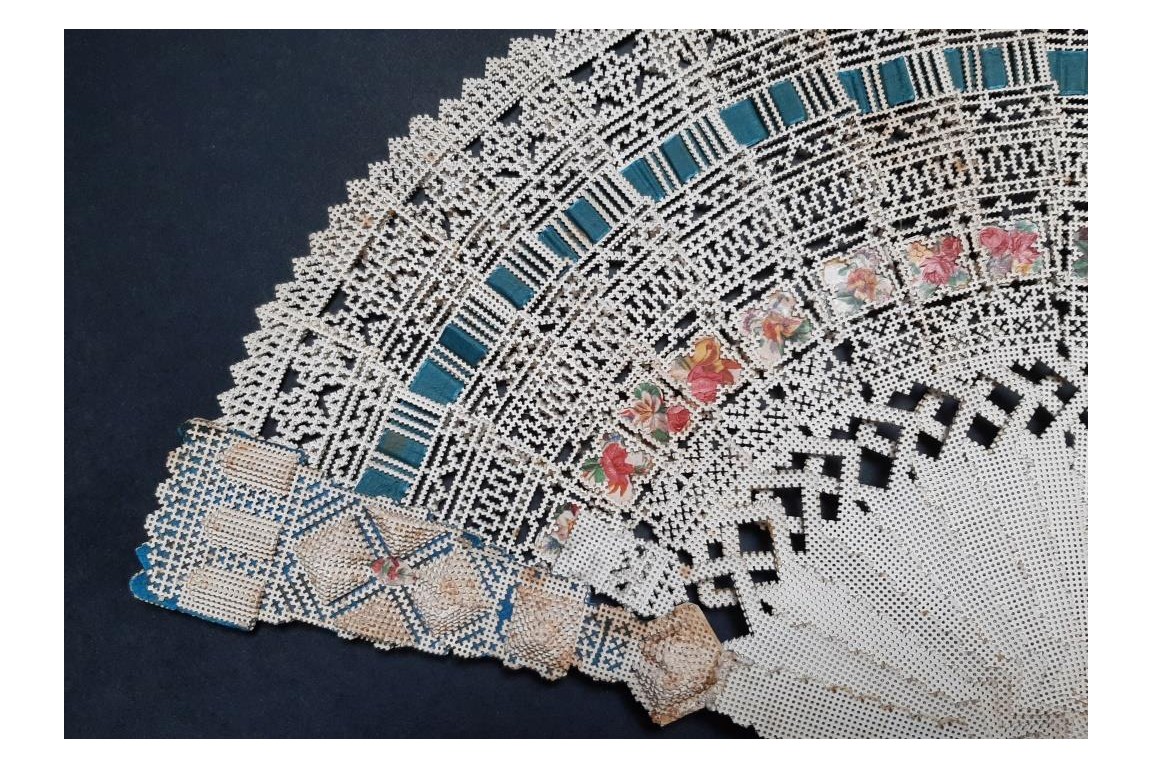 Punched card fan, for left-handed, Spain circa 1860-70