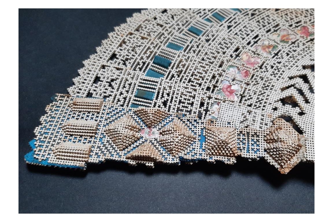 Punched card fan, for left-handed, Spain circa 1860-70