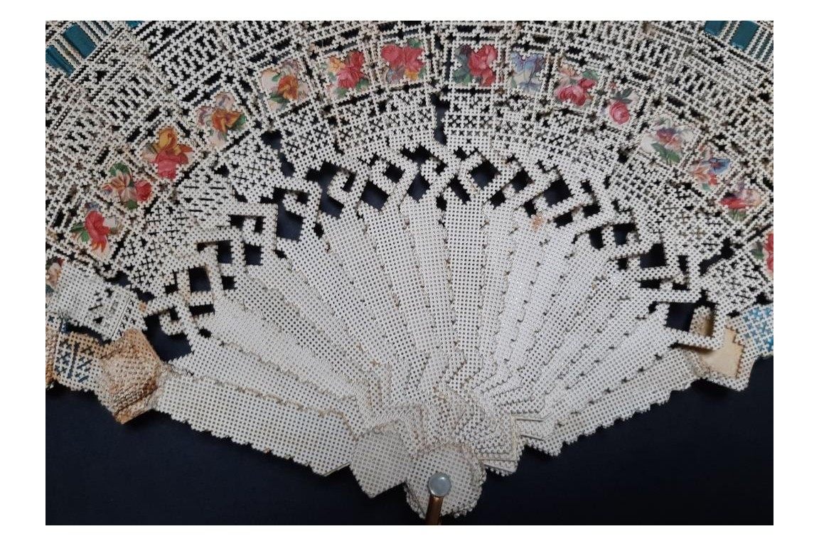 Punched card fan, for left-handed, Spain circa 1860-70