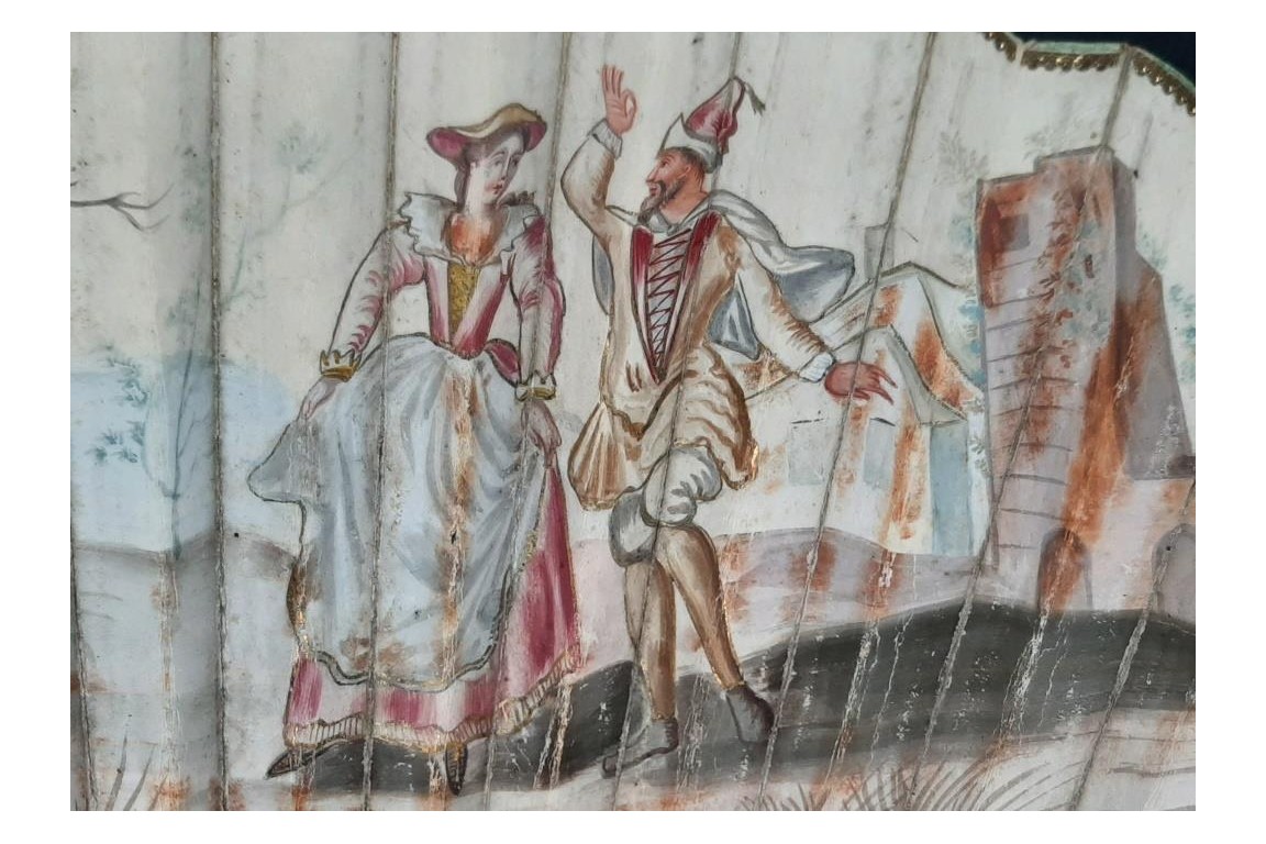Dance and Harlequin, fan circa 1700-1720