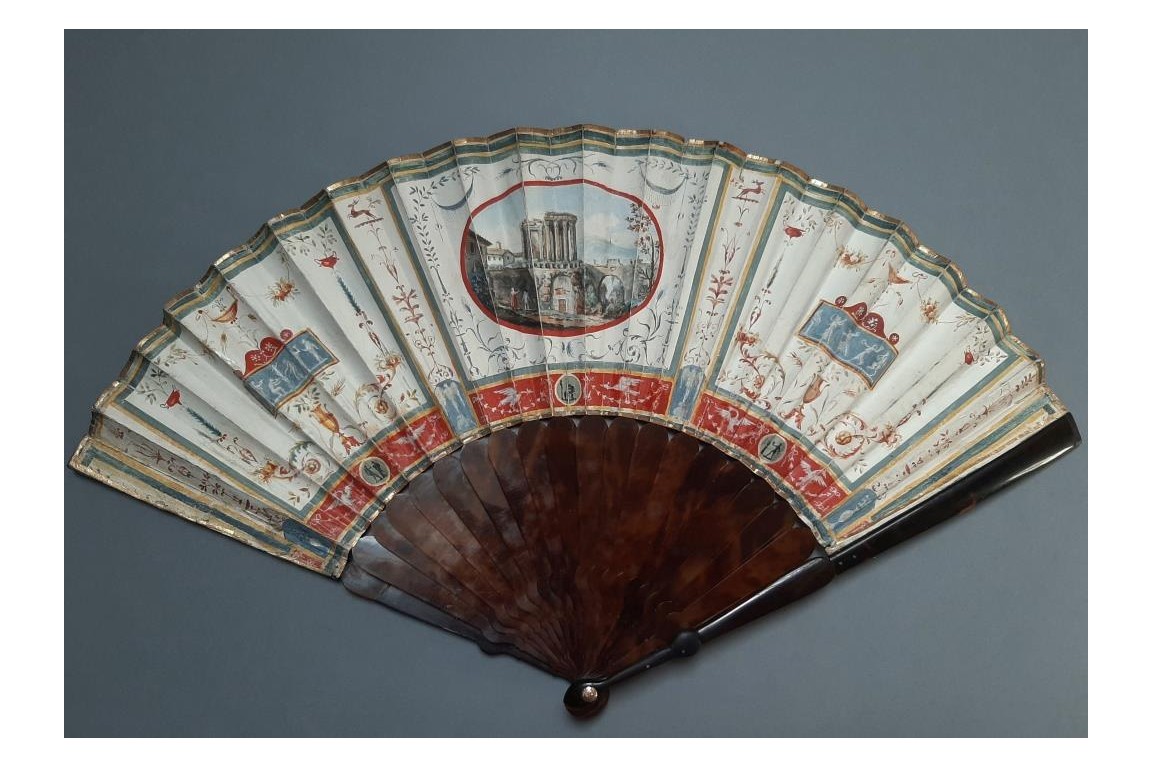 The temple of Vesta at Tivoli, Grand Tour fan, circa 1790-1800