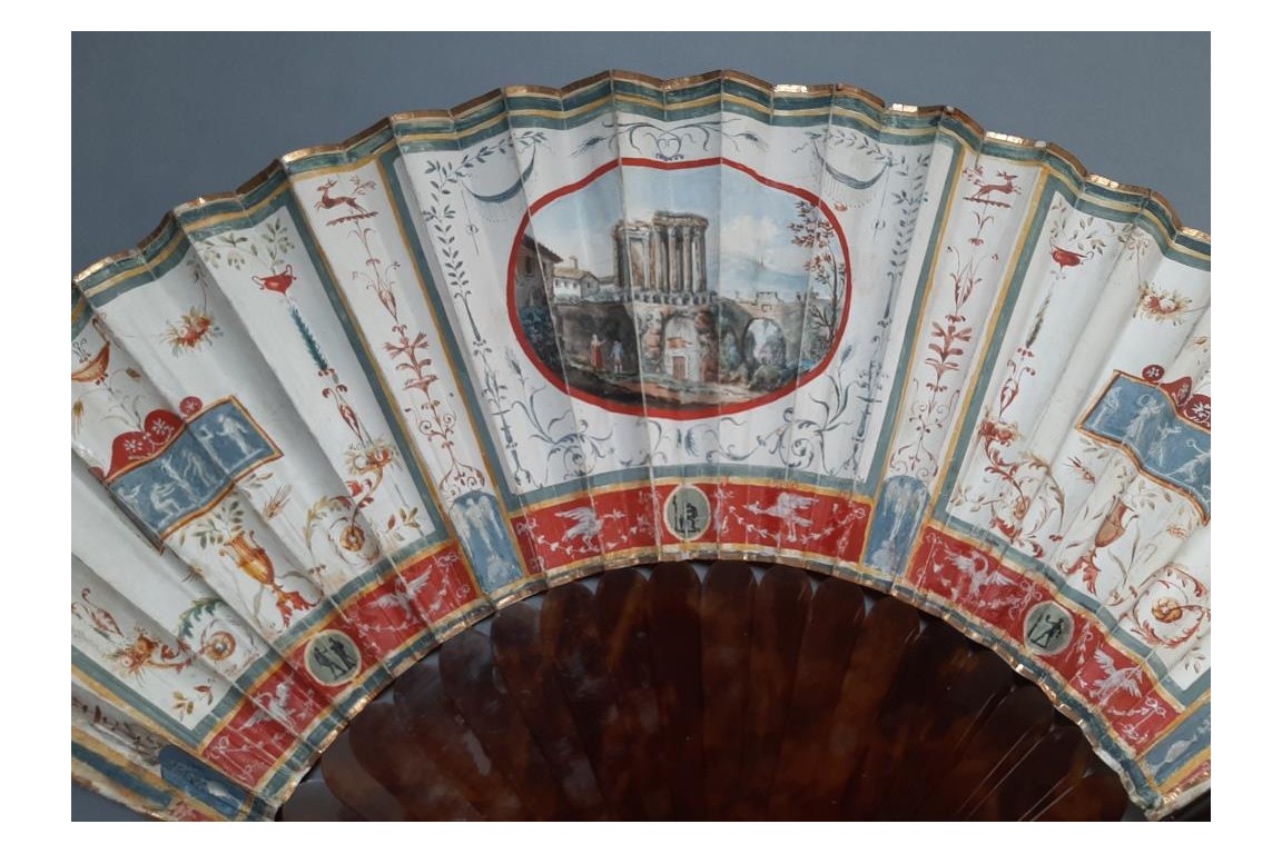 The temple of Vesta at Tivoli, Grand Tour fan, circa 1790-1800
