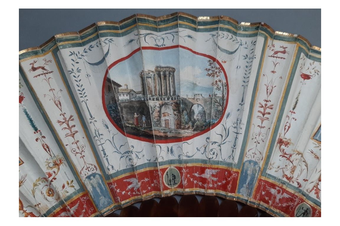 The temple of Vesta at Tivoli, Grand Tour fan, circa 1790-1800