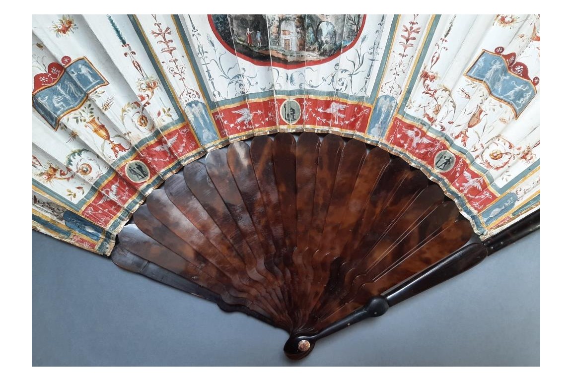 The temple of Vesta at Tivoli, Grand Tour fan, circa 1790-1800
