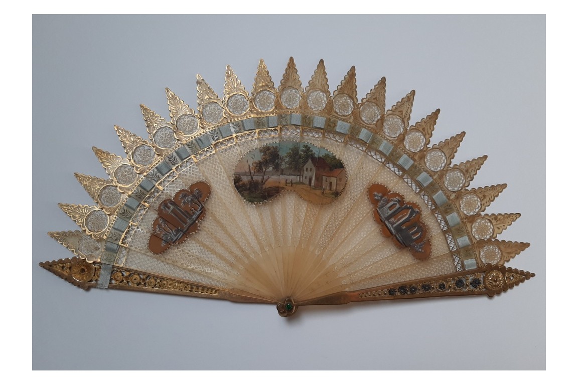 Small landscape with ruins, fan circa 1825-30