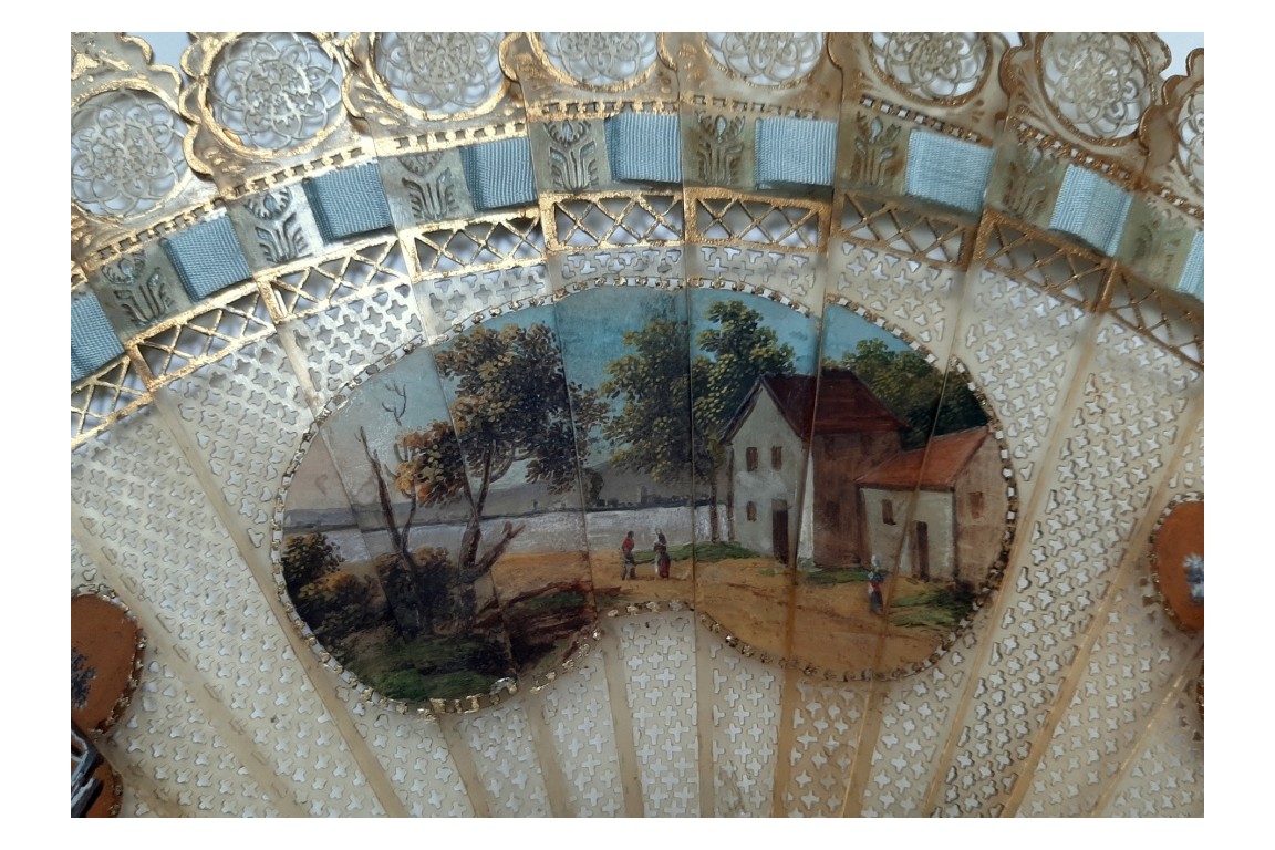 Small landscape with ruins, fan circa 1825-30