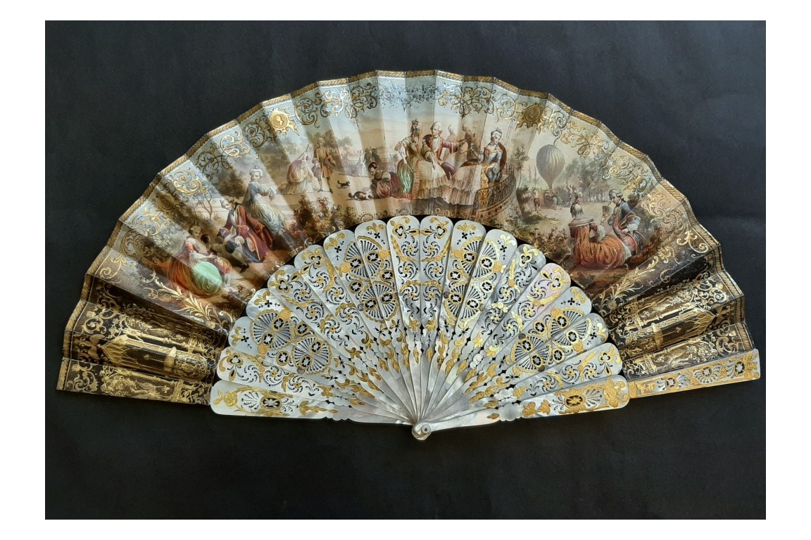 Souvenir of the hot air balloon, fan circa 1860