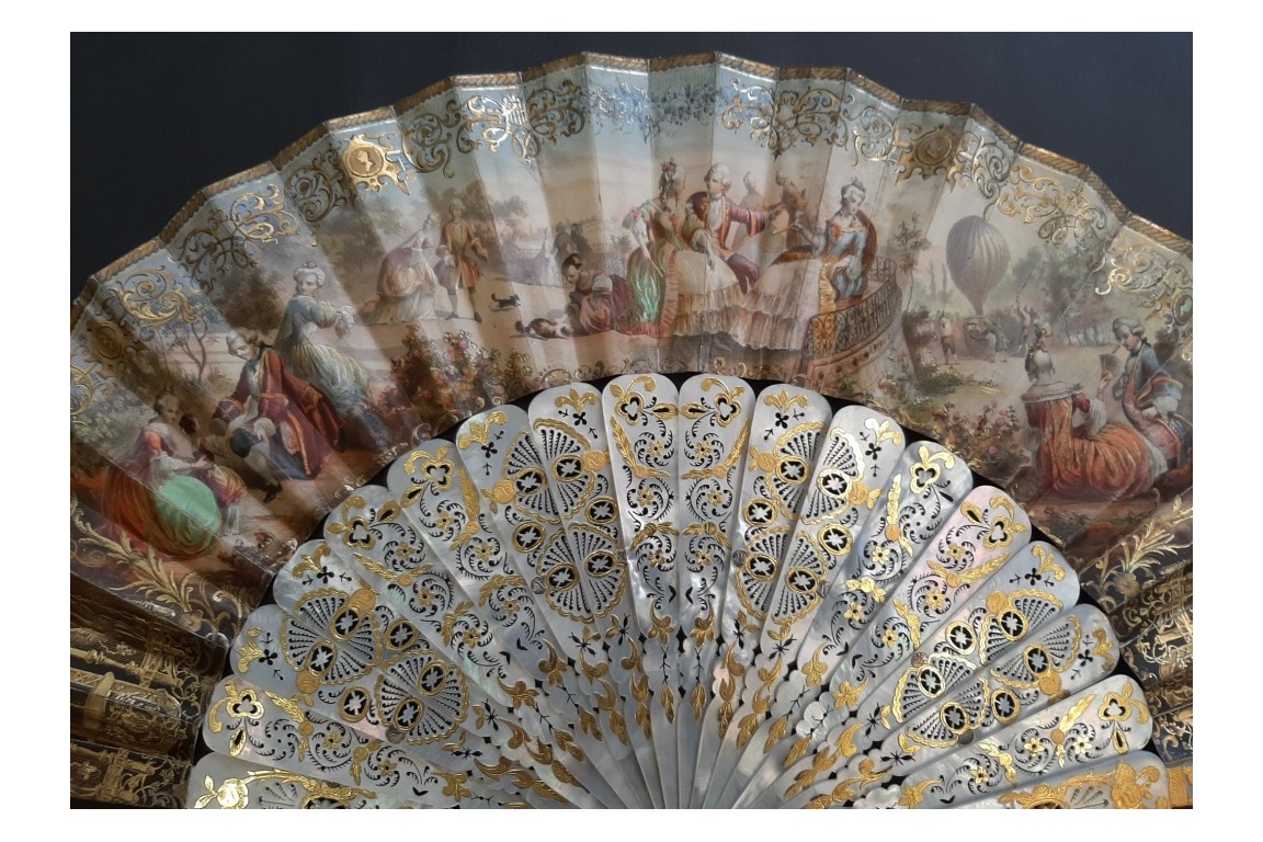 Souvenir of the hot air balloon, fan circa 1860