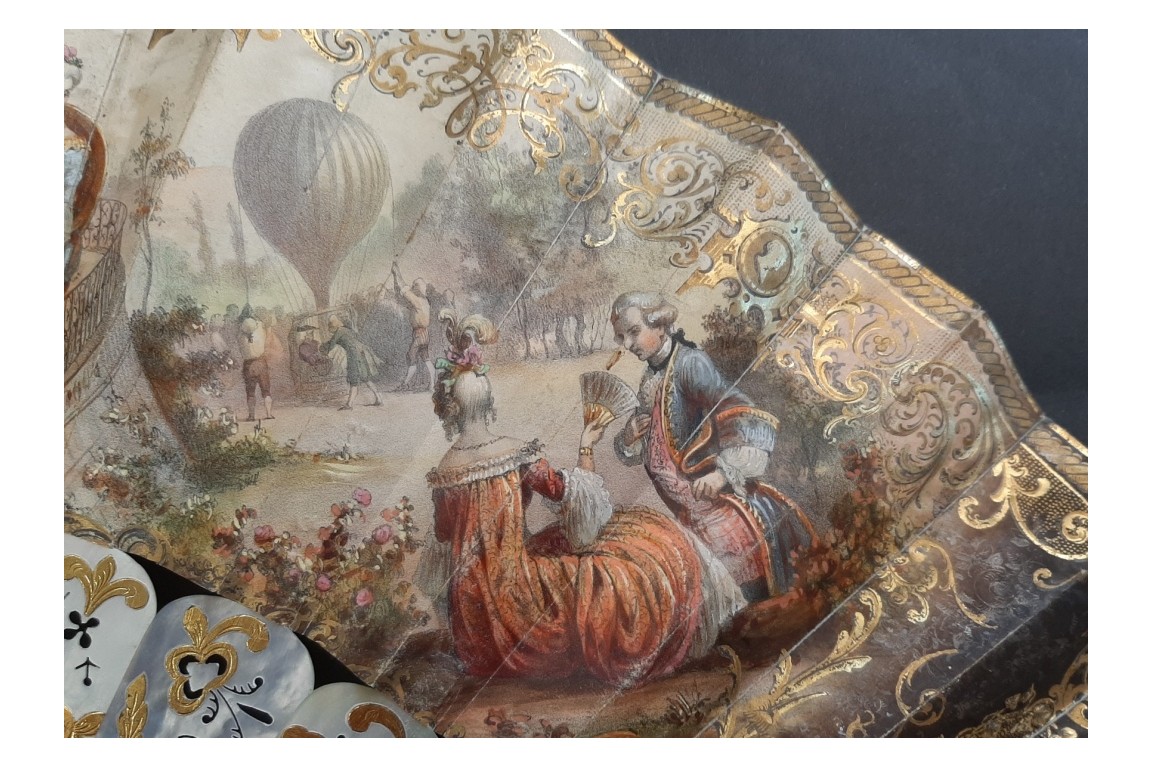 Souvenir de l'envol du ballon, éventail vers 1860