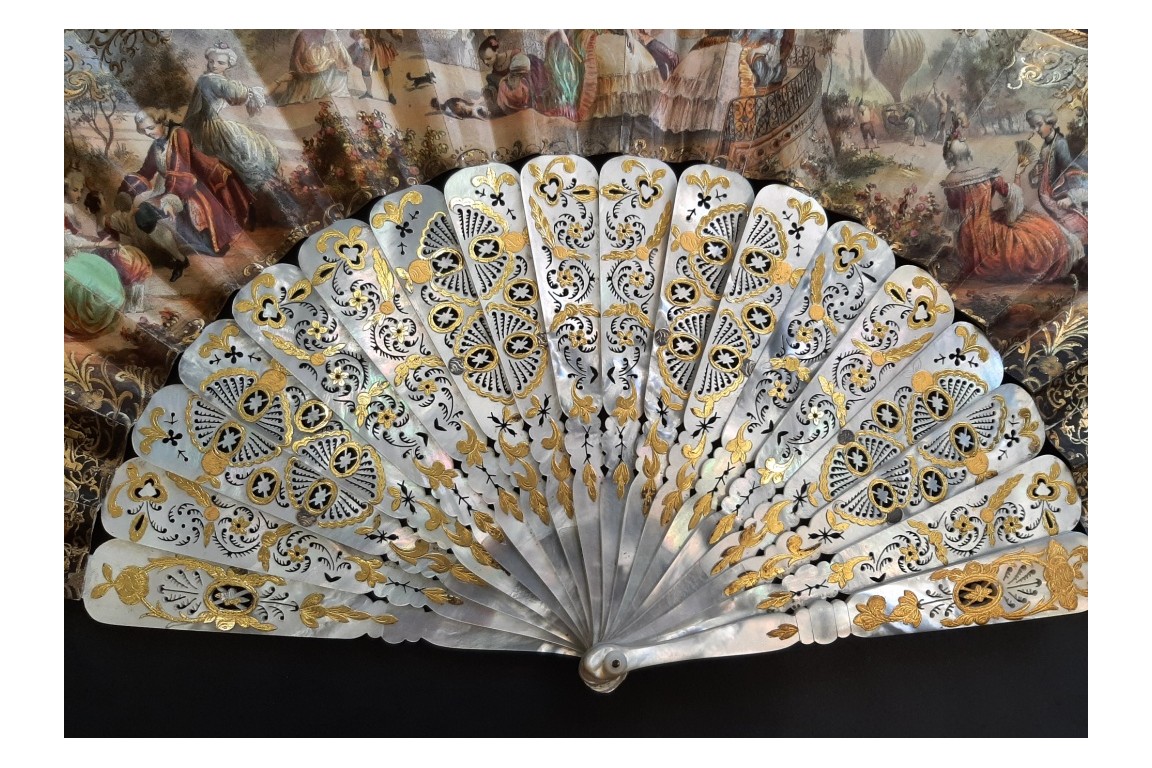 Souvenir of the hot air balloon, fan circa 1860