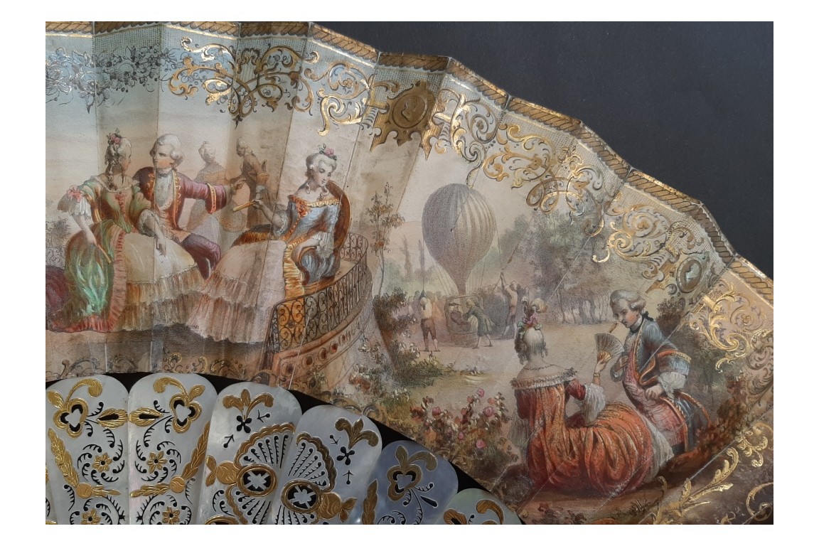 Souvenir de l'envol du ballon, éventail vers 1860