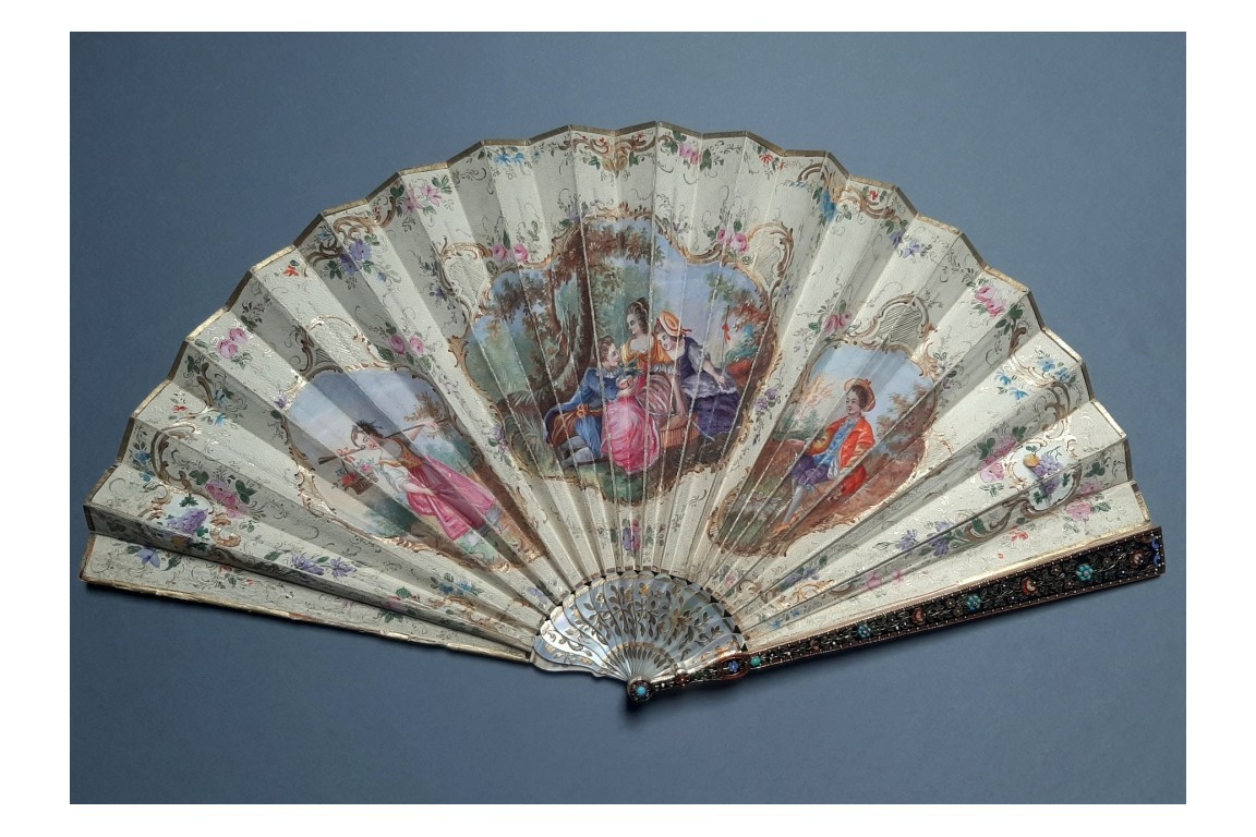 Précieuse galanterie, éventail d'époque Charles X