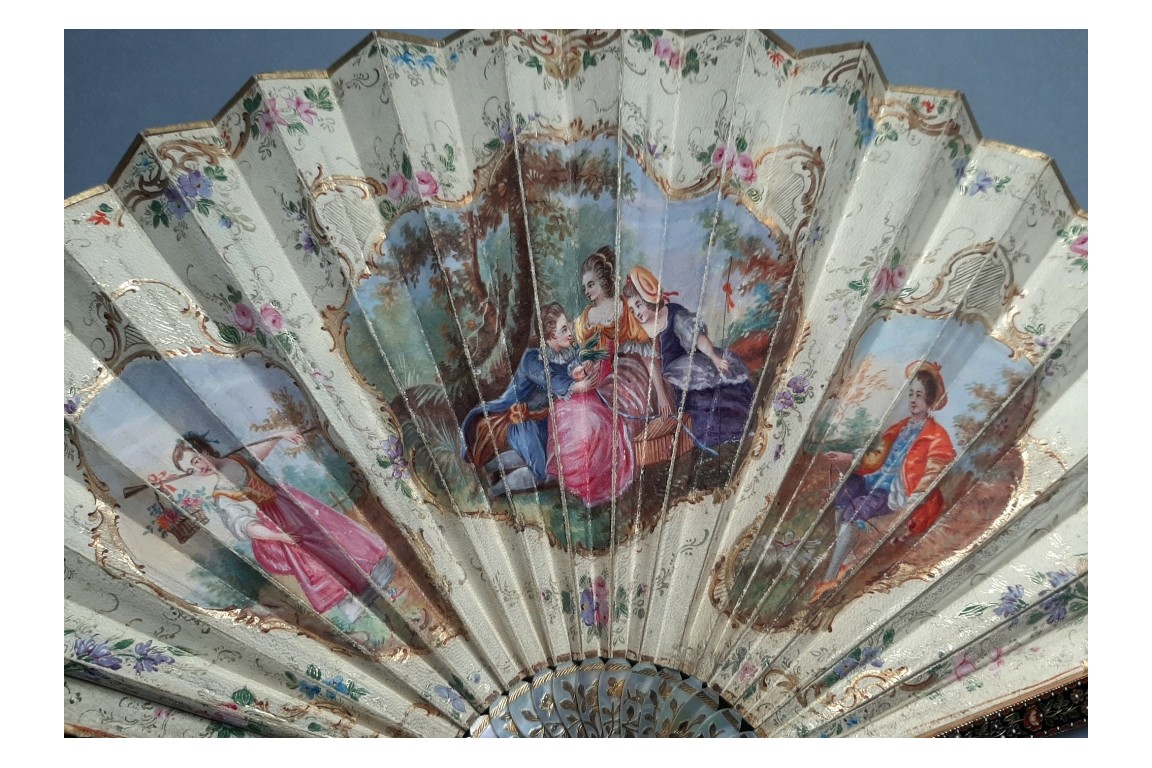 Précieuse galanterie, éventail d'époque Charles X