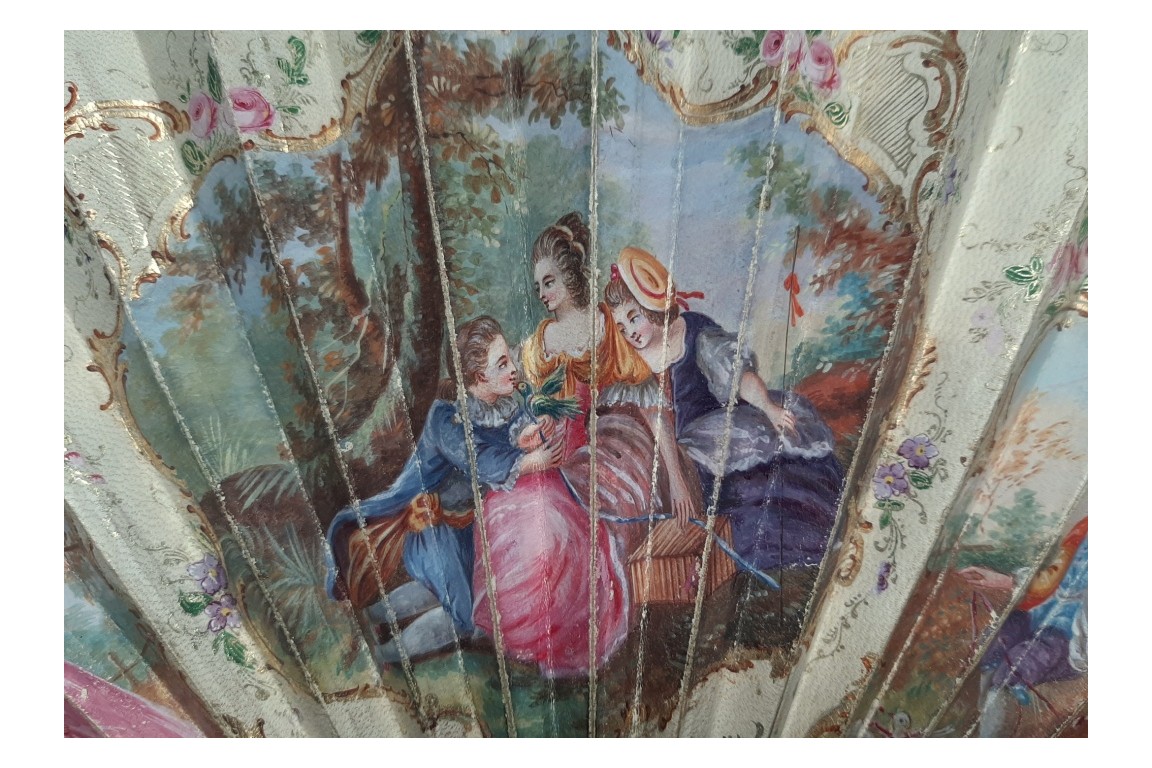 Précieuse galanterie, éventail d'époque Charles X