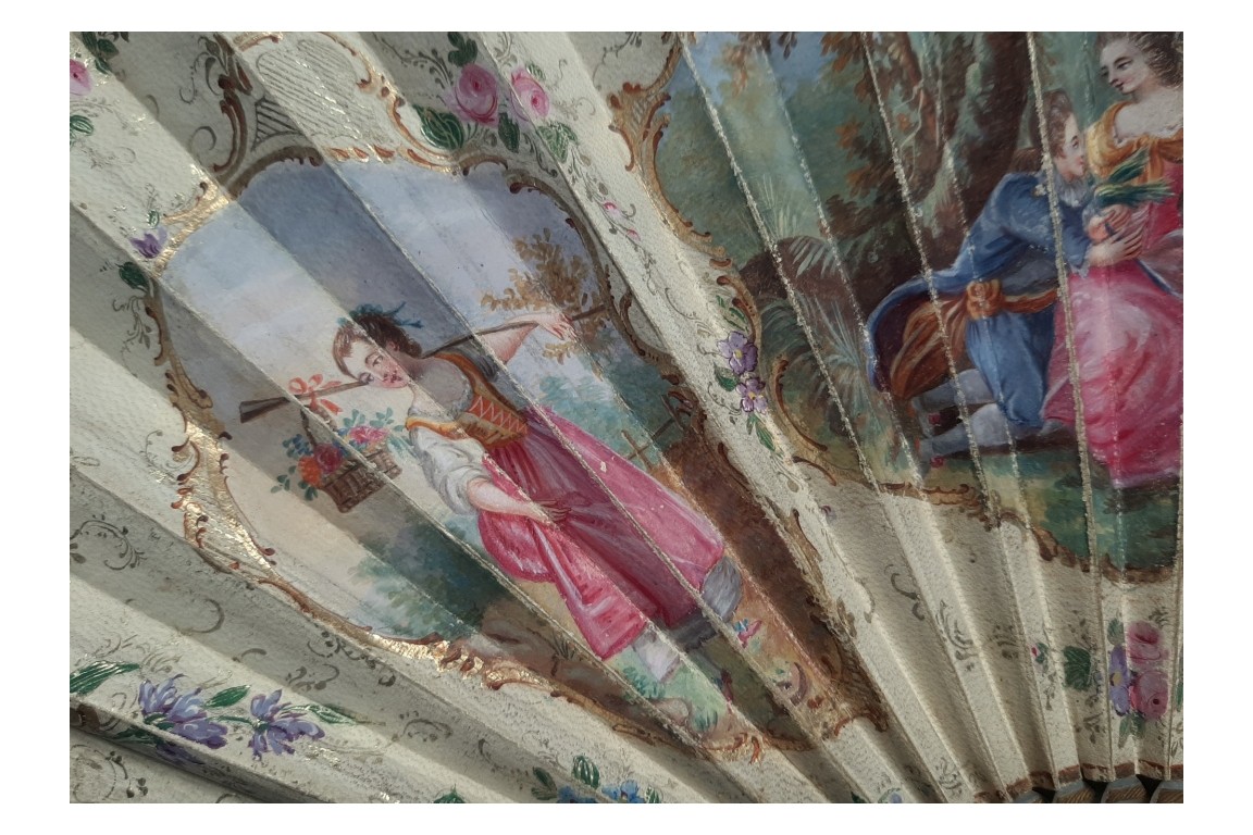 Précieuse galanterie, éventail d'époque Charles X