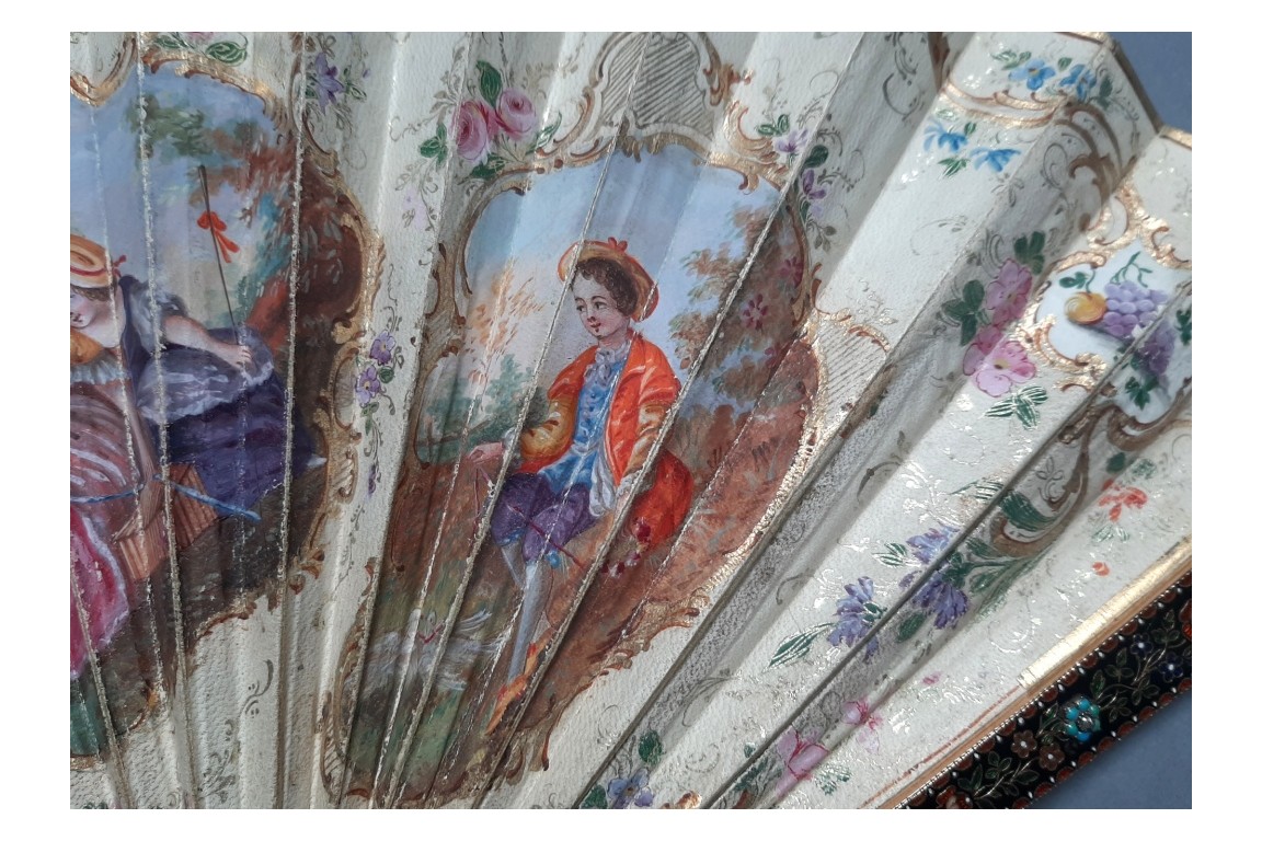 Précieuse galanterie, éventail d'époque Charles X