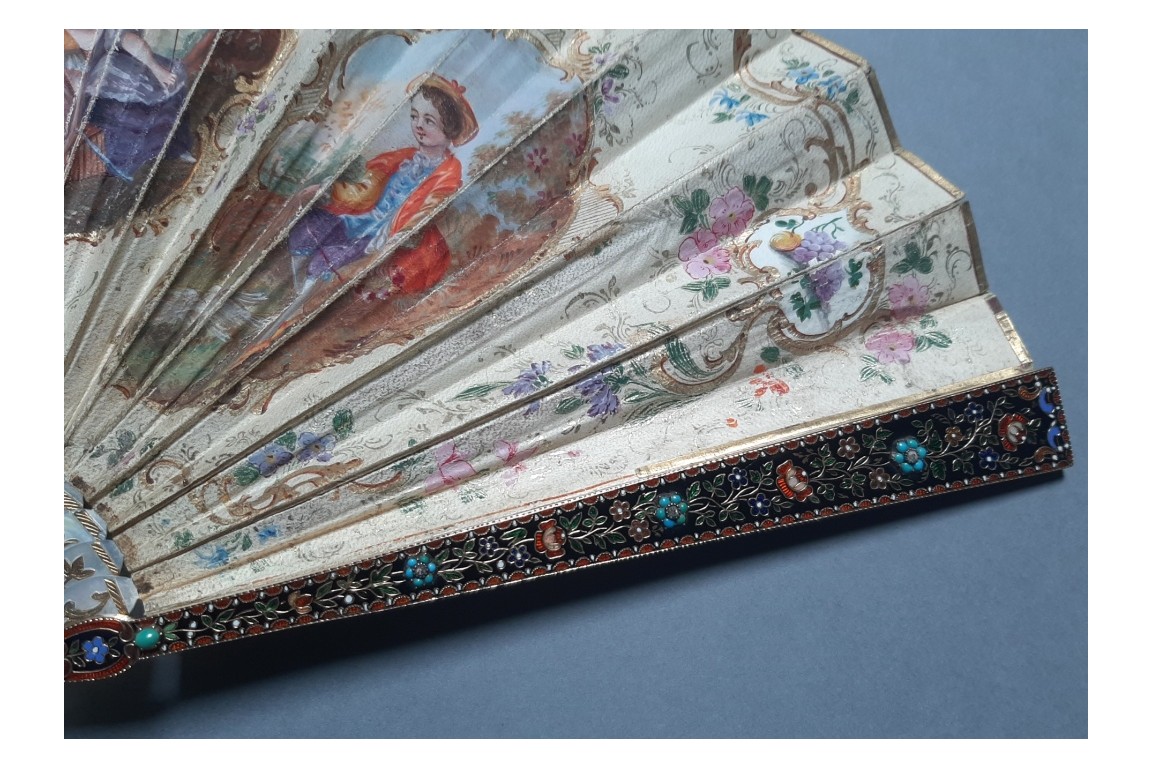 Précieuse galanterie, éventail d'époque Charles X
