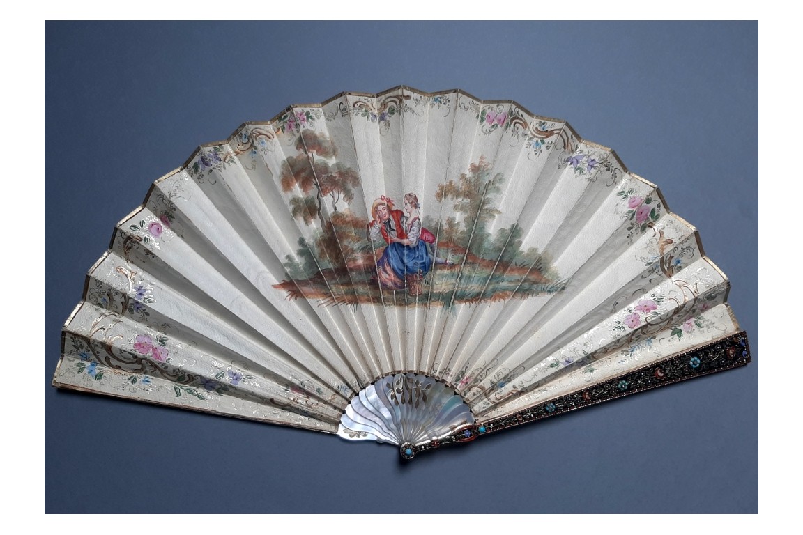 Précieuse galanterie, éventail d'époque Charles X