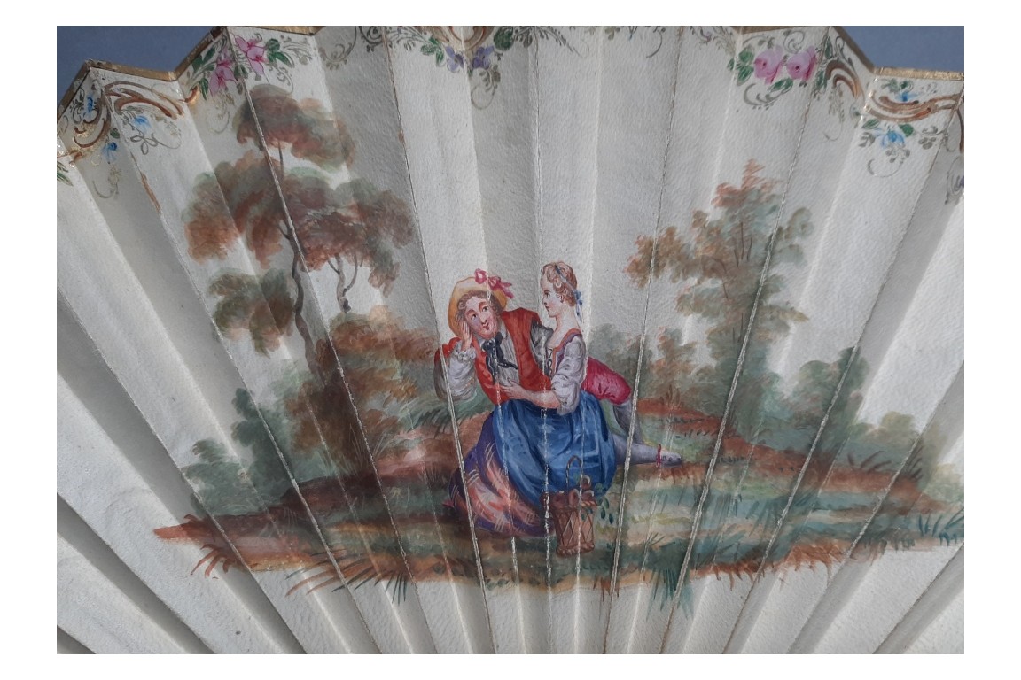 Précieuse galanterie, éventail d'époque Charles X