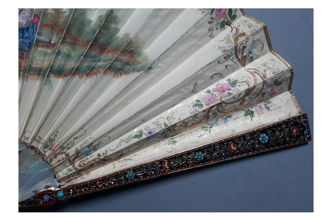 Précieuse galanterie, éventail d'époque Charles X