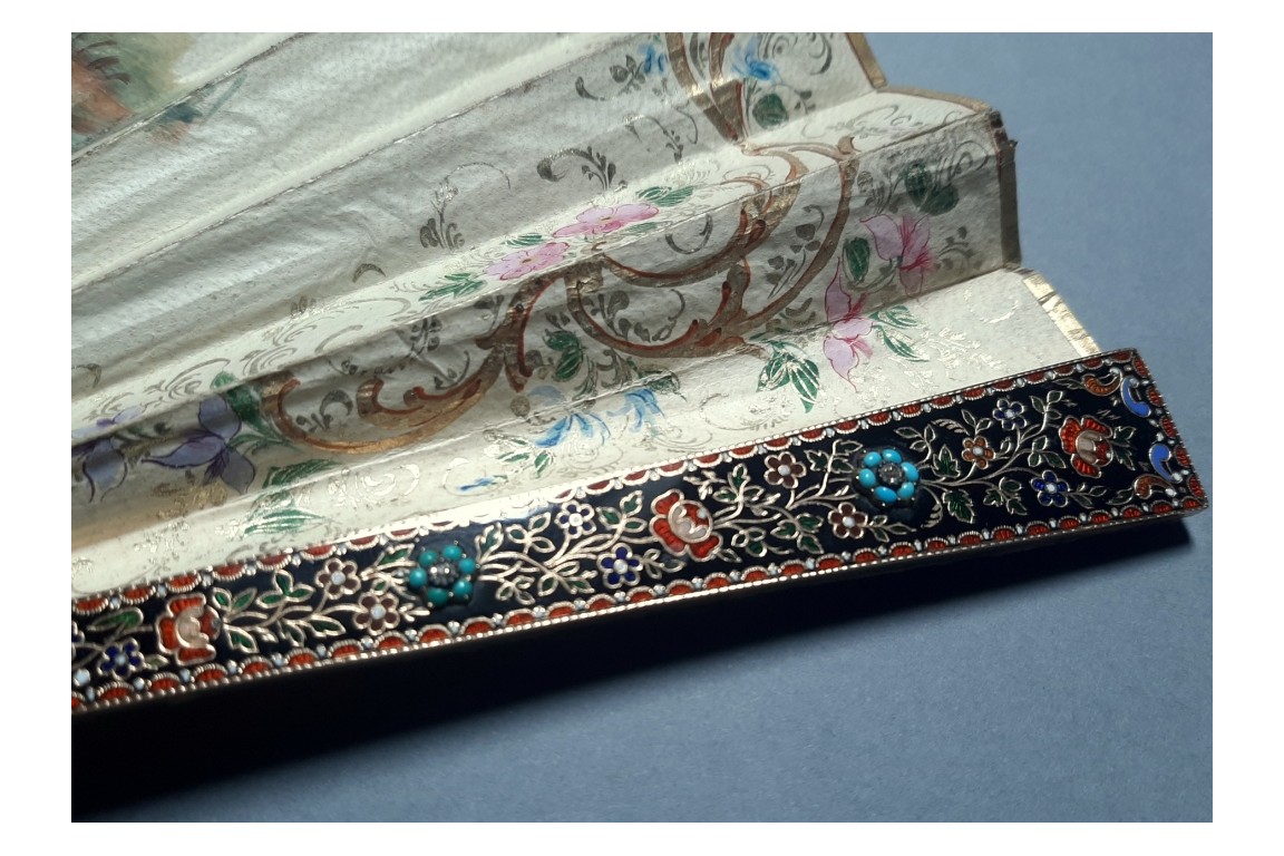 Précieuse galanterie, éventail d'époque Charles X