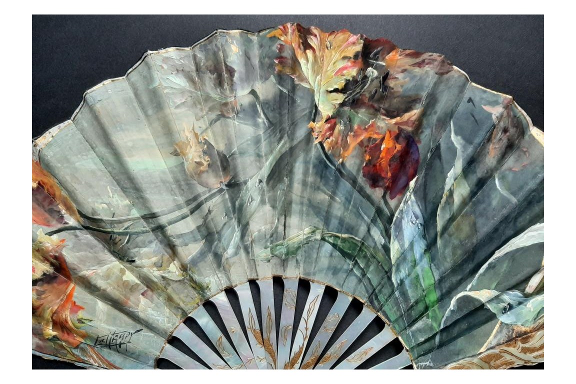 Parrow tulips, fan by Lucien Darpy circa 1901-1902