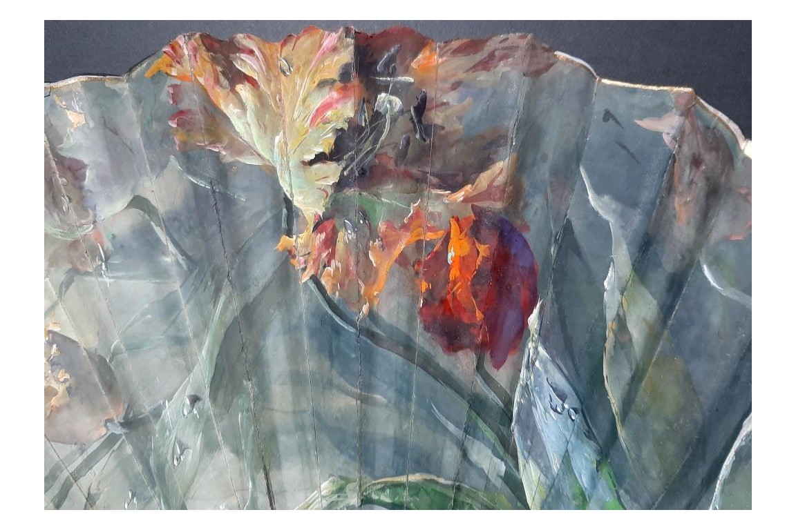 Parrow tulips, fan by Lucien Darpy circa 1901-1902