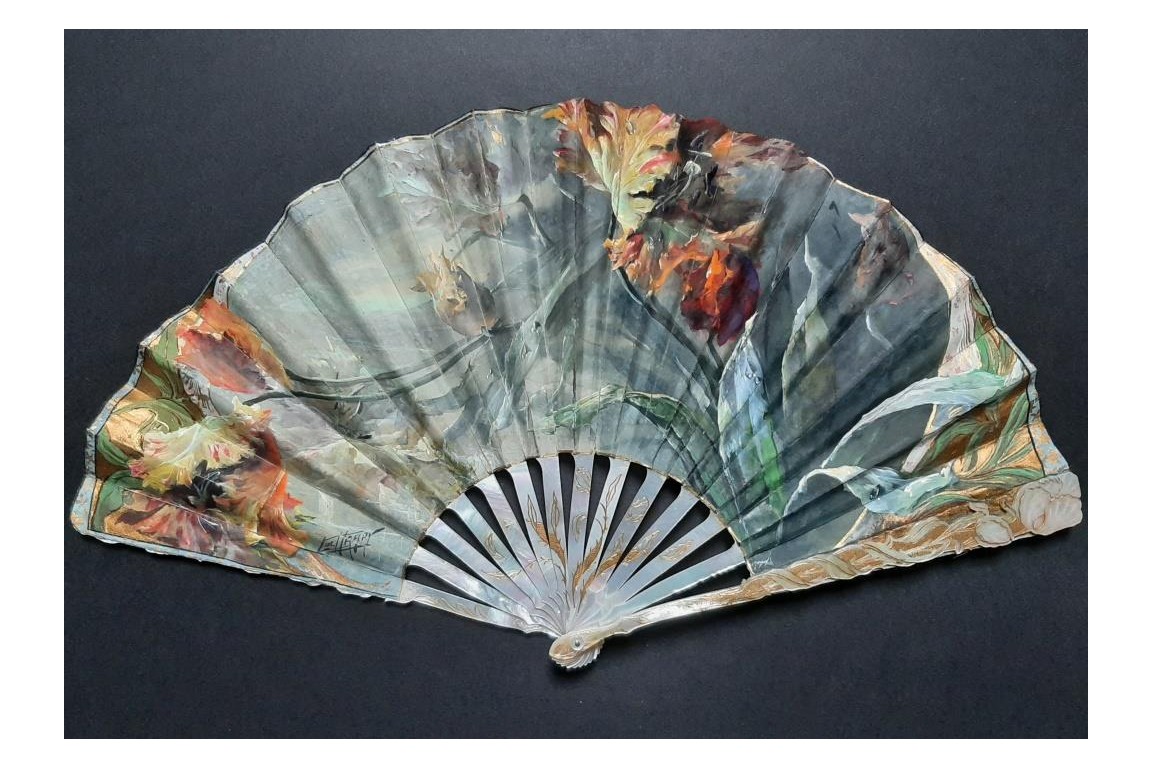 Parrow tulips, fan by Lucien Darpy circa 1901-1902
