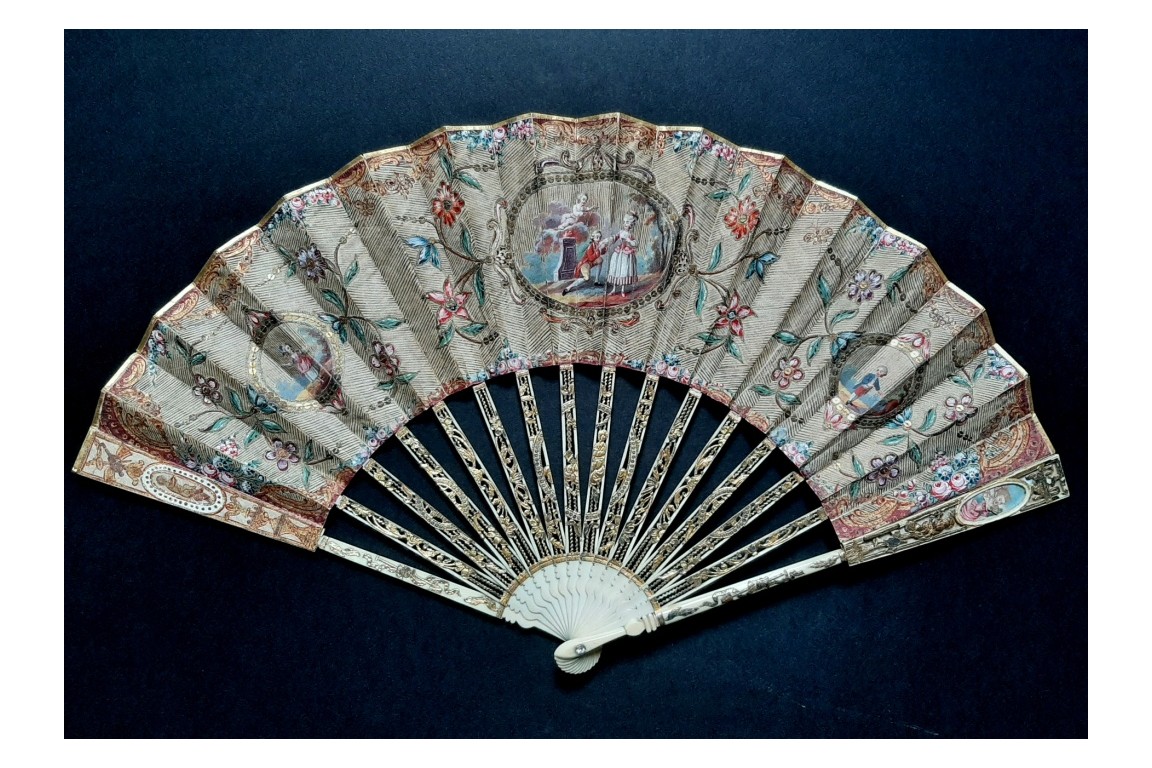 Fan and hunting horn, fan with automaton, circa 1770-80