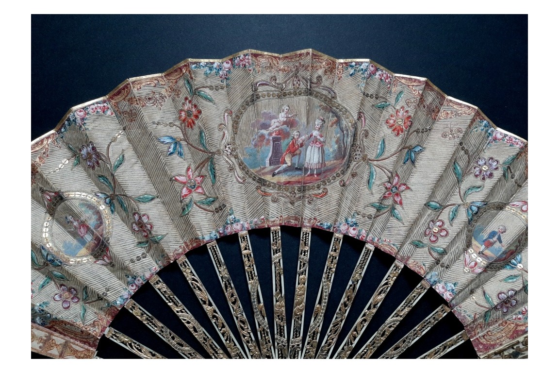 Fan and hunting horn, fan with automaton, circa 1770-80