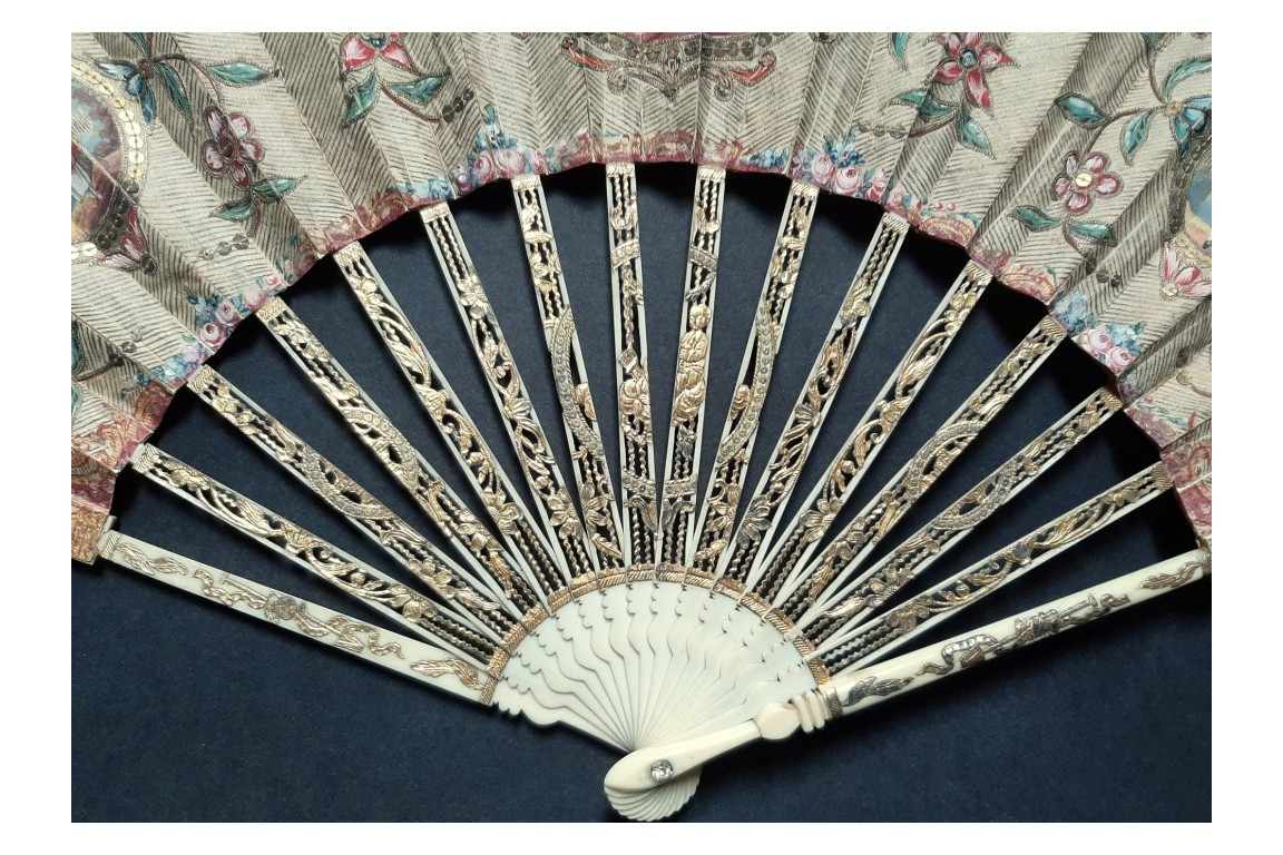 Fan and hunting horn, fan with automaton, circa 1770-80