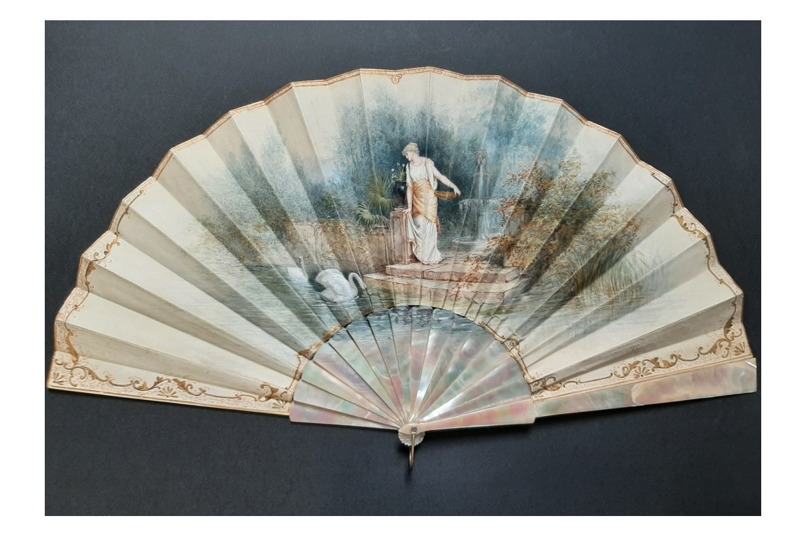 Beauty with swans, fan by Houghton, circa 1880-90