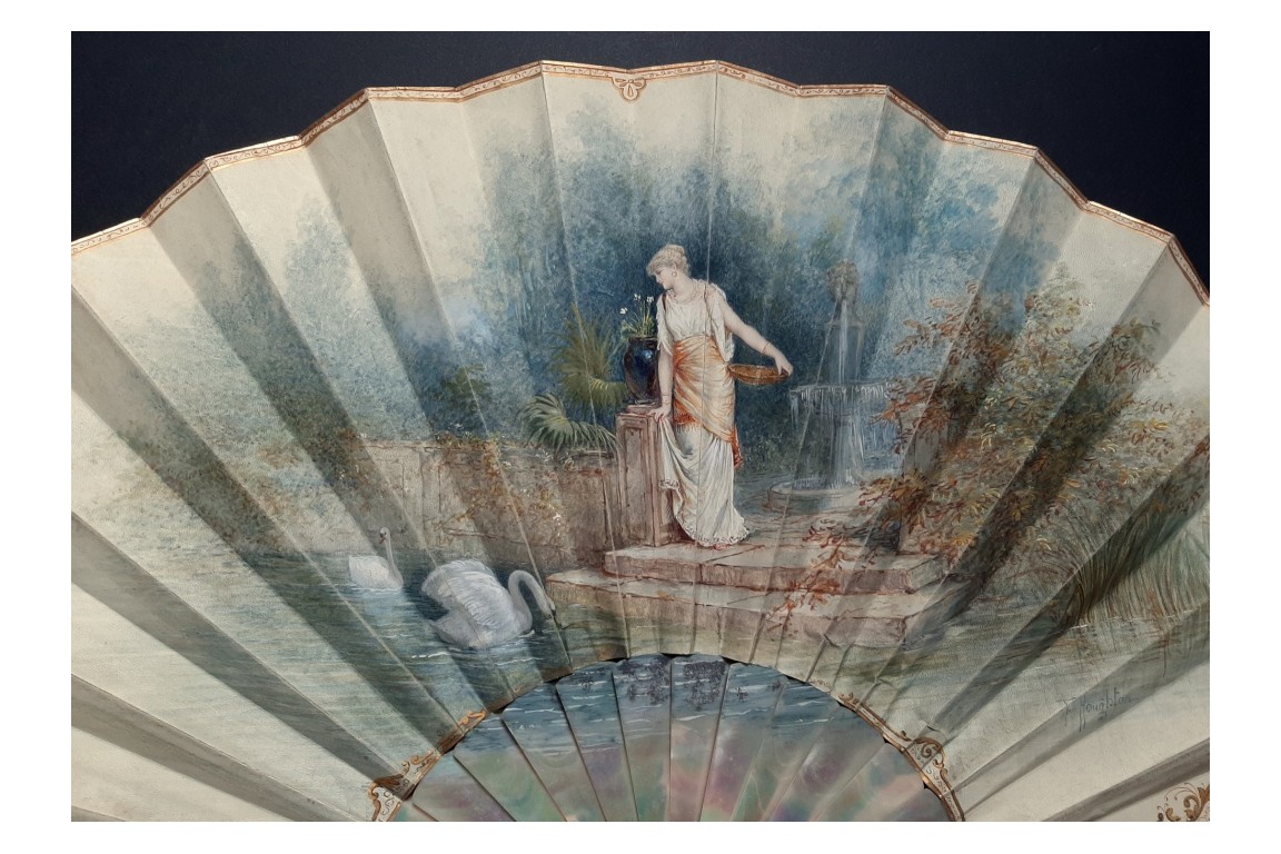 Beauty with swans, fan by Houghton, circa 1880-90