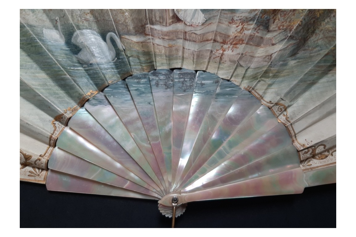 Beauty with swans, fan by Houghton, circa 1880-90